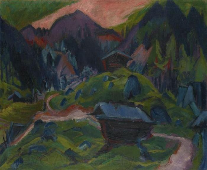 Ernst Ludwig Kirchner Kummeralp Mountain and Two Sheds Spain oil painting art